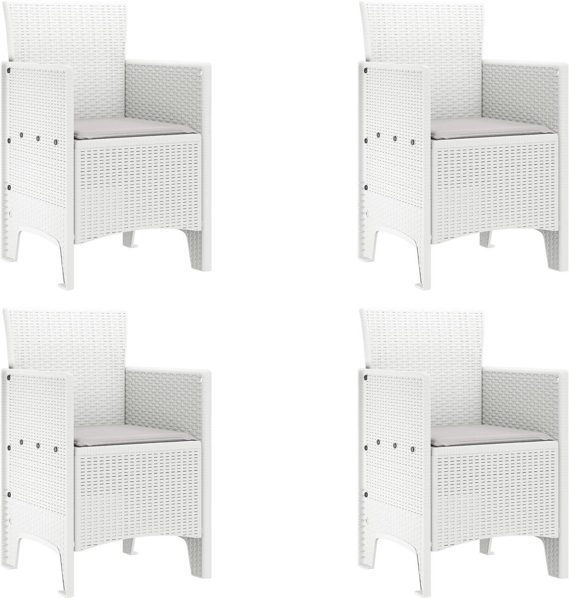vidaXL - Tuinstoel - met - kussen - 4 - pcs - Wit - 53 - x - 49 - x - 85 - cm - Polypropyleen