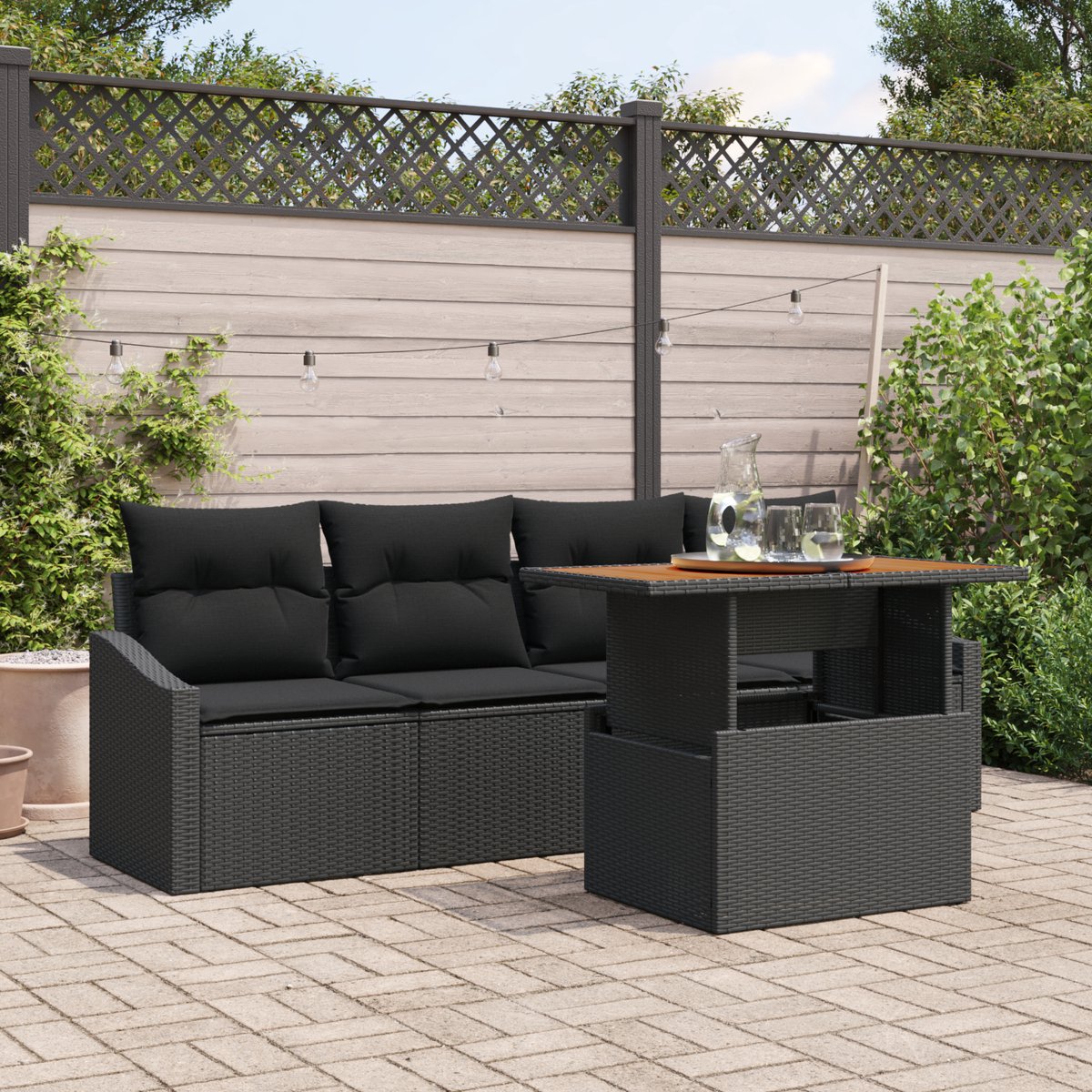 vidaXL - Tuinbank - Set - met - opslag - 5 - pcs - Zwart - Poly - rattan