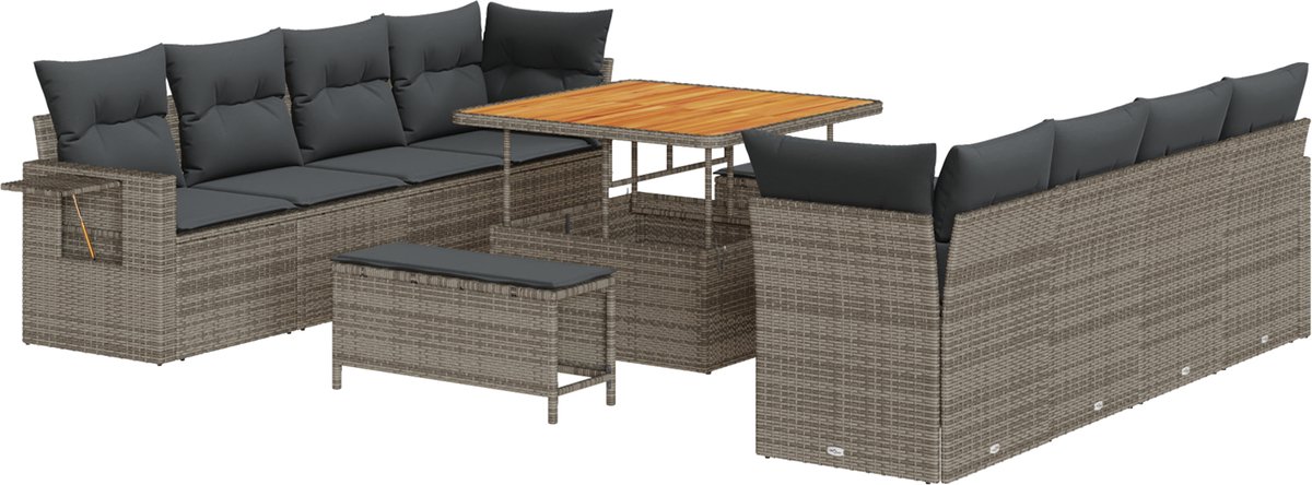 vidaXL - Tuinbank - Set - met - kussen - 11 - pcs - Grijs - poly - rattan