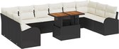 vidaXL - 11-delige - tuinset - met - kussens - - - zwart - poly - rattan - en - acacia