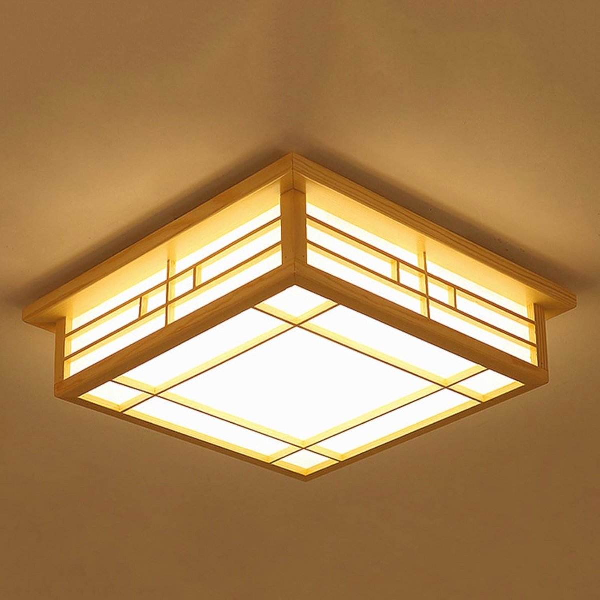 Vierkante Houten LED Plafondlamp voor Slaapkamer en Woonkamer - Modern en Elegante Plafondverlichting