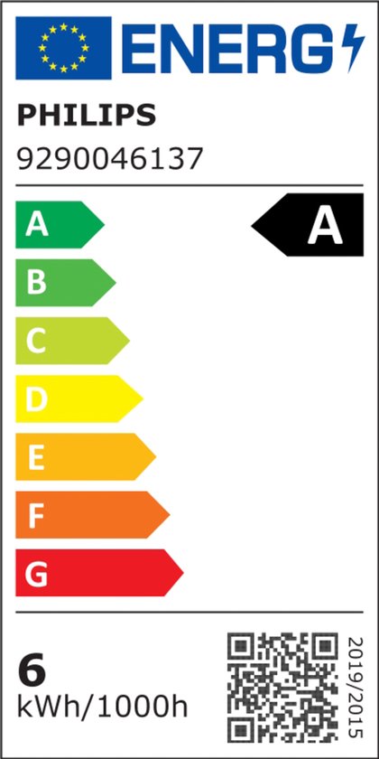 Energie-etiket A voor Philips lamp, 6 kWh/1000h.