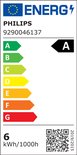 Energie-etiket A voor Philips lamp, 6 kWh/1000h.