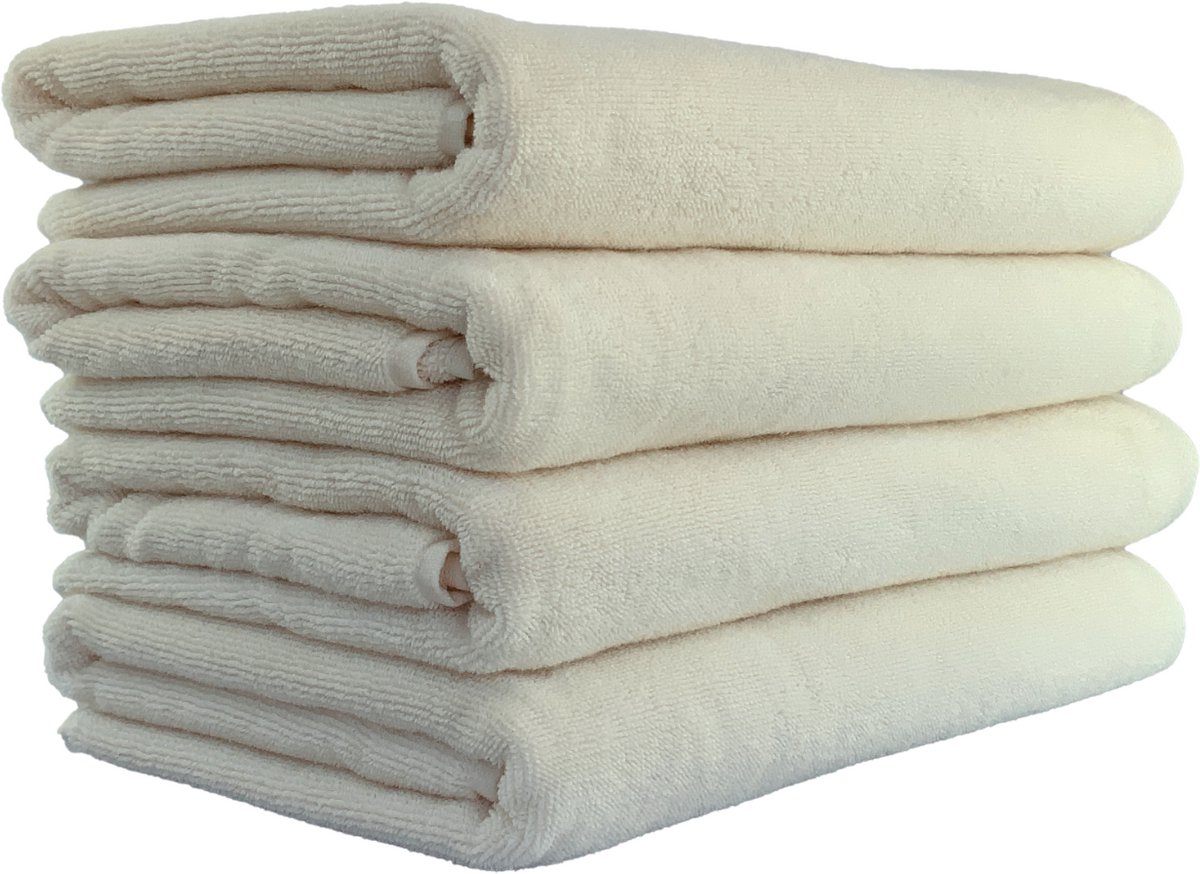 Biologische Badhanddoekenset - 70x140cm - 4 Stuks - 100% Katoen - GOTS & Vegan - Hotelkwaliteit - Ecru - De Linde Home