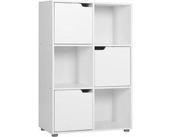 warraich-Productontwikkelaar van staande boekenkasten met drie deuren en zes vakken in houtmateriaal-Wit