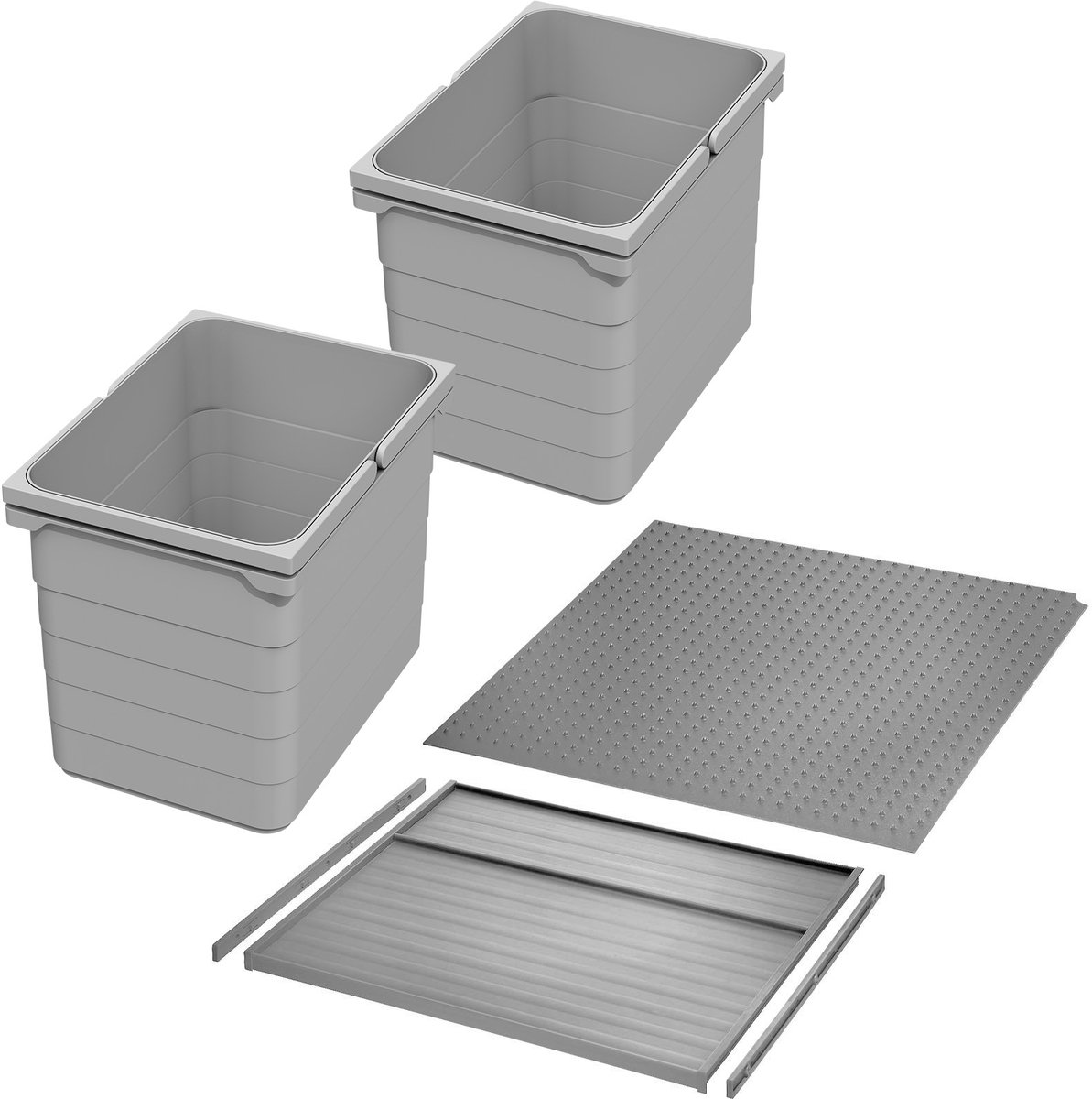 Ninka afvalscheidingssysteem eins2vier, rompbreedte 500 mm, aluminiumgrijs voor 16 mm zijdikte (2x15 l)
