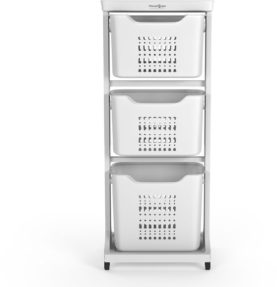 Panier à linge 3 compartiments - Wit - Trieur de linge 3 compartiments - Panier à linge à roulettes - Boîte à linge