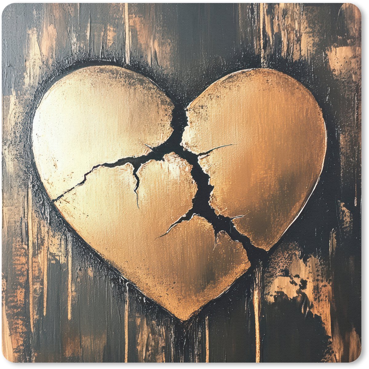 Muismat 30x30 cm - Mousepad Gebroken hart - Goud - Houtlook - Liefde - Muismatten