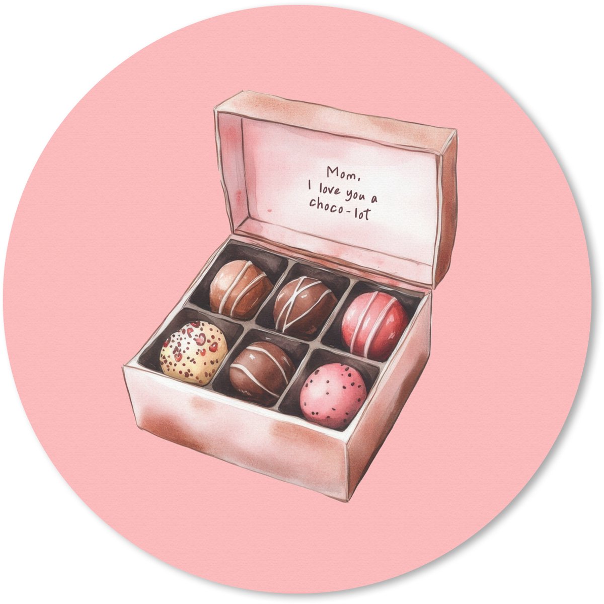 Muismat rond 50x50 cm - Mousepad Doosje - Bonbons - Liefdevolle - Tekst - Ronde muismatten