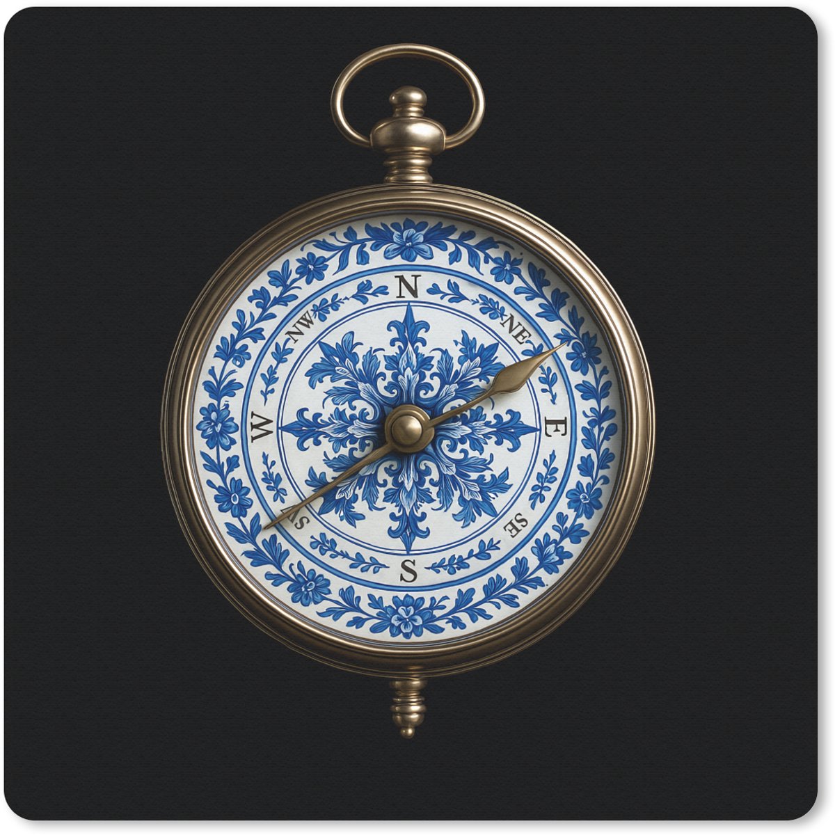 Muismat 30x30 cm - Mousepad Kompas - Delfts blauw - Zwart - Muismatten