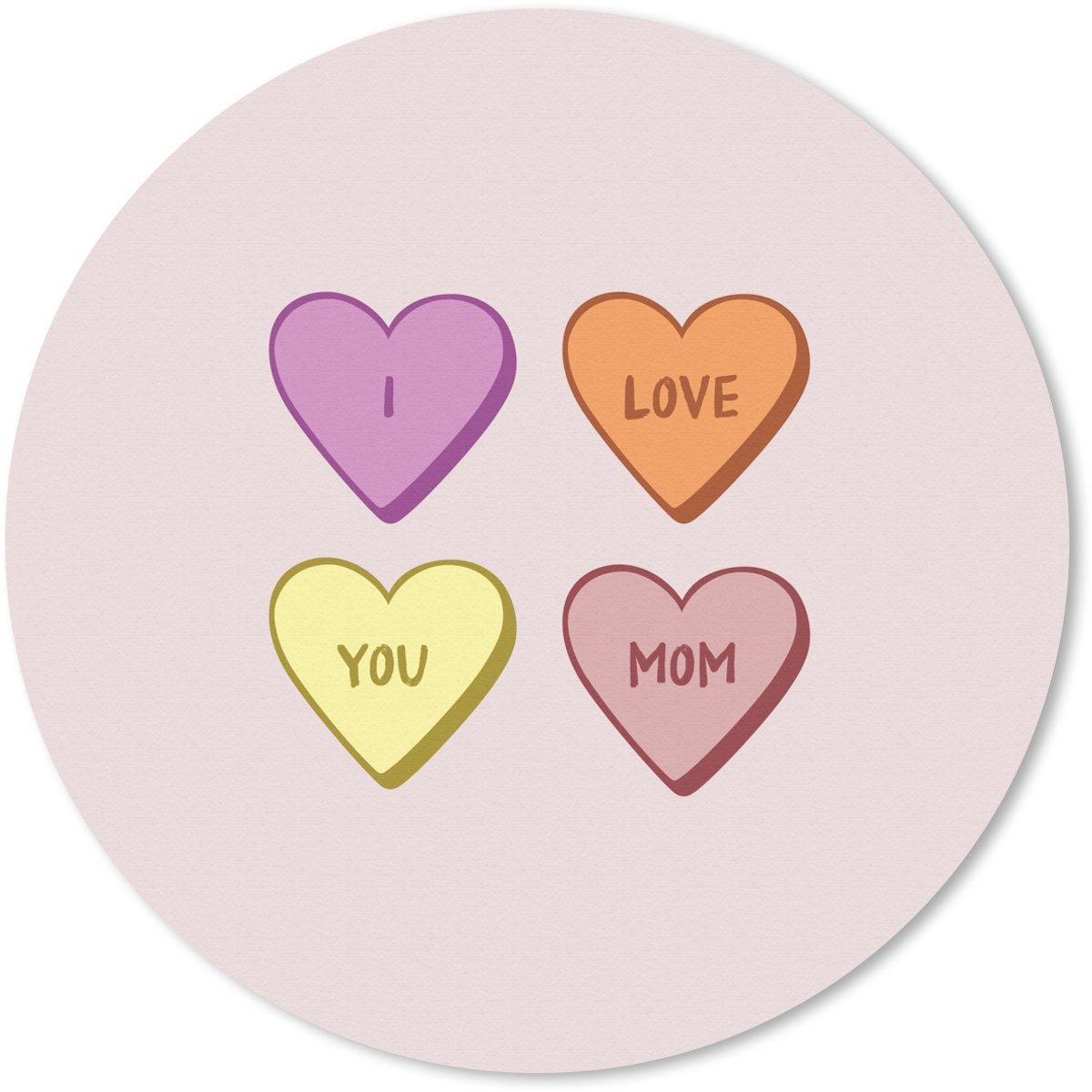 Muismat rond 30x30 cm - Mousepad Hartjes - Pastel - Liefde - Moeder - Ronde muismatten