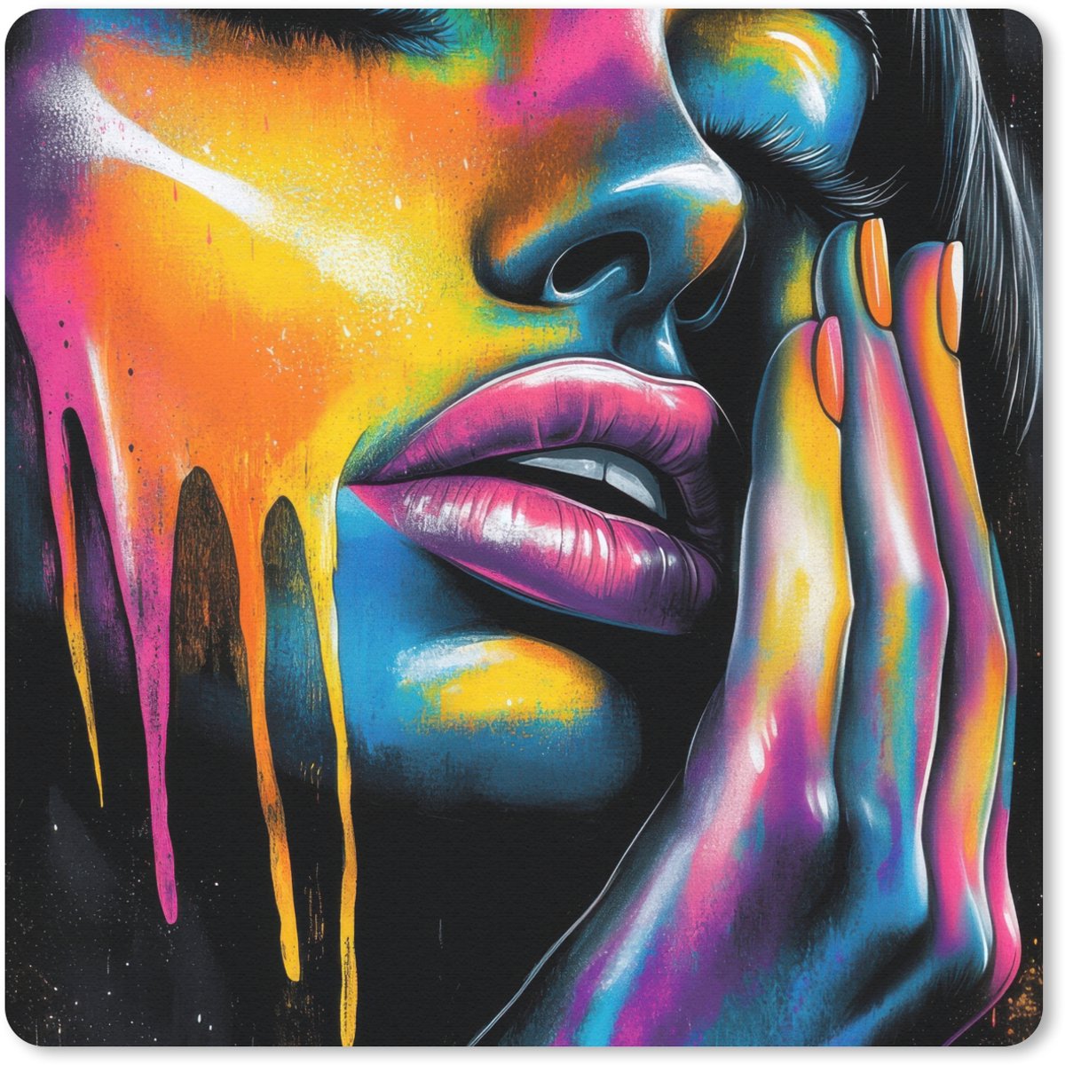 Muismat 20x20 cm - Mousepad Vrouw - Gezicht - Verf - Kunstzinnig - Muismatten