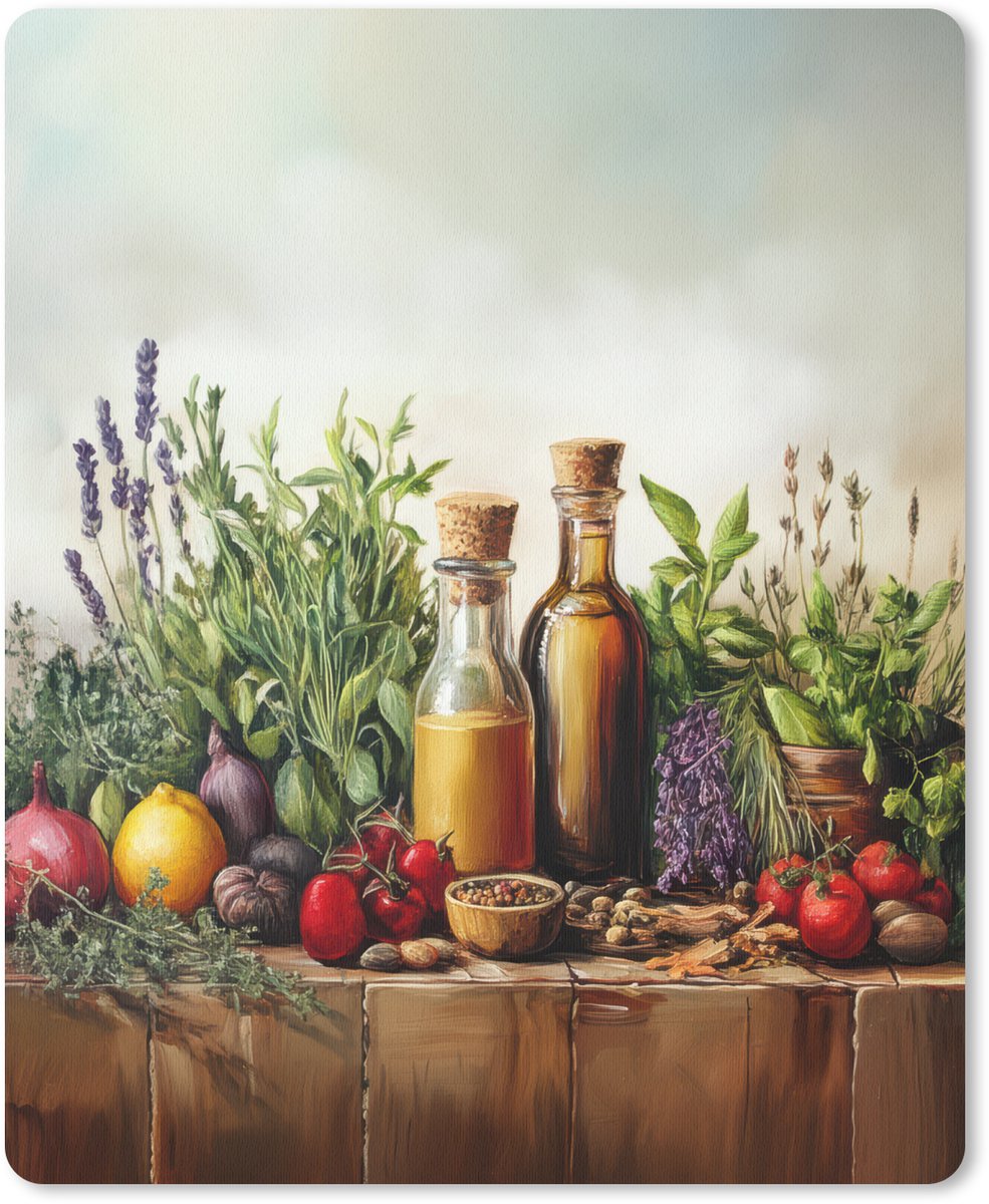 Muismat 19x23 cm - Mousepad Stilleven - Kruiden - Specerijen - Fruit - Kleurrijk - Muismatten