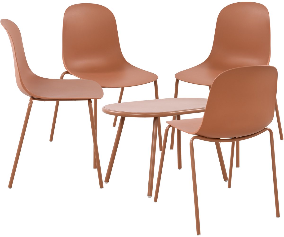 CLP Veldin tuinset - voor de tuin - loungeset - Set van tafel Berea en 4 x stoel Hardin - UV-bestendig - Tuinmeubelen - terracotta