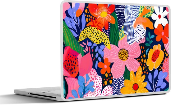 Laptop sticker - 15.6 inch - Kleurrijk - Bloemen - Abstract - Stippen - 36x27,5cm - Laptopstickers - Laptop skin - Cover