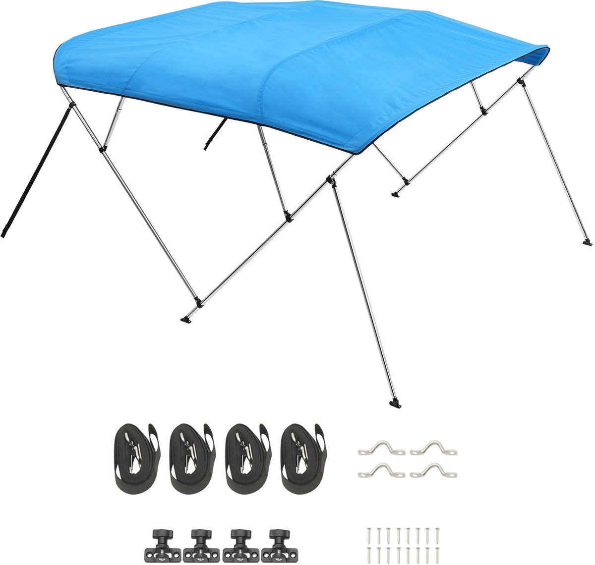 Biminitop Boothoes, Zonneluifel 4 Bogen, Gemaakt van Duurzaam 600d Polyester met Aluminium Frame, Waterafstotende Bootluifel, 216-229 cm , Blauw
