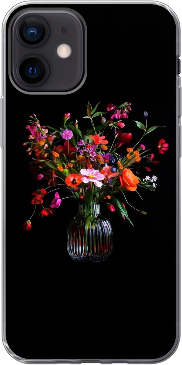 Telefoonhoesje Geschikt voor iPhone 12 hoesje - Boeket - Veldbloemen - Vaas - Siliconen Telefoonhoesje Telefoonhoesje