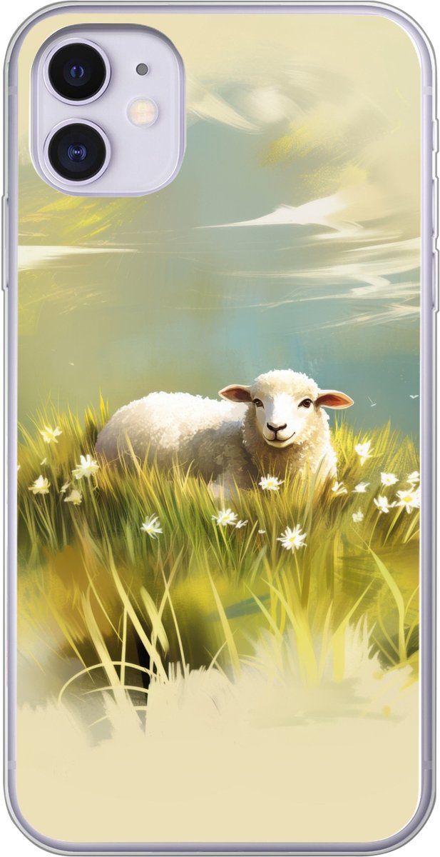 Telefoonhoesje Geschikt voor iPhone 11 hoesje - Schaap - Weide - Groen - Siliconen Telefoonhoesje Telefoonhoesje