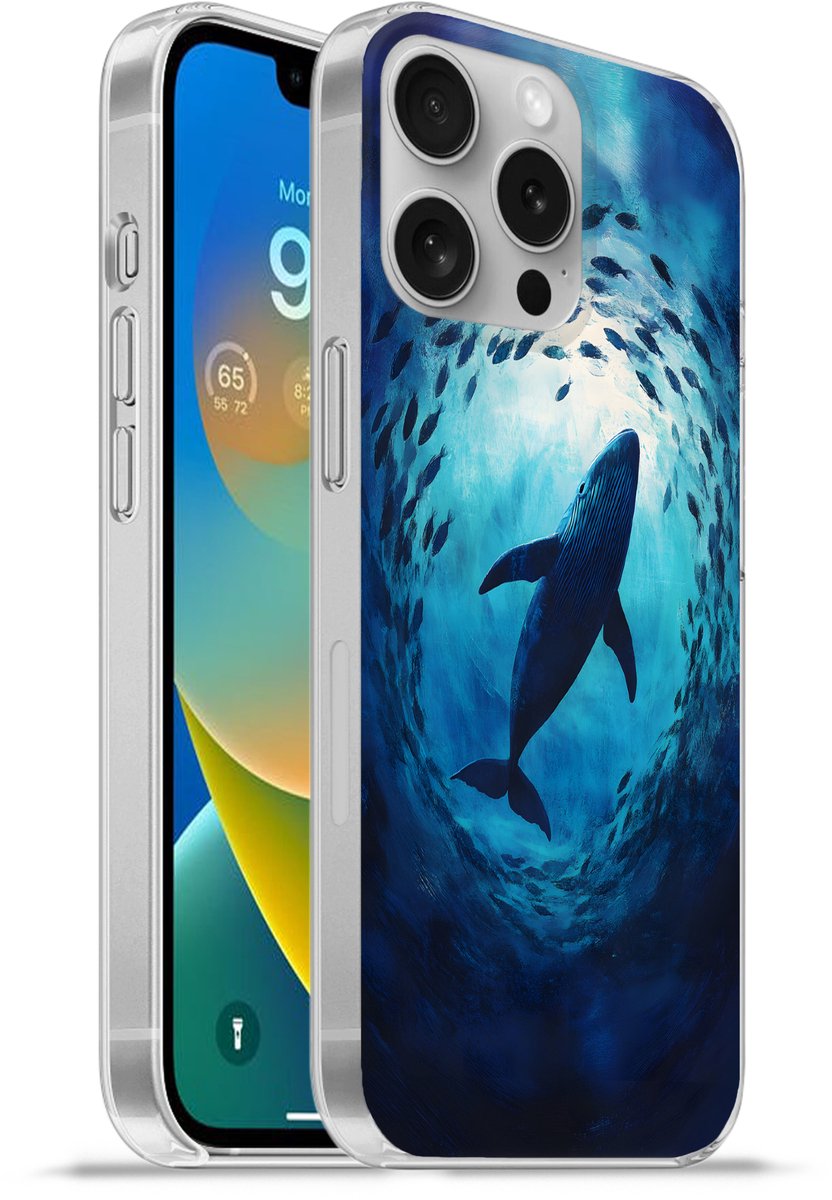 Telefoonhoesje Geschikt voor Apple Iphone 16 Pro hoesje - Walvis - Vissen - Donkerblauw - Siliconen Telefoonhoesje Telefoonhoesje