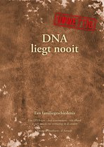Boekcover: "DNA liegt nooit" met "ONWETTIG" stempel. Leren textuur.