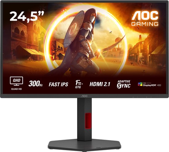 AOC G4 Q25G4SR - Quad HD E-sports Gaming Monitor - HDMI 2.1 - HDR400 - 300Hz - 25 inch