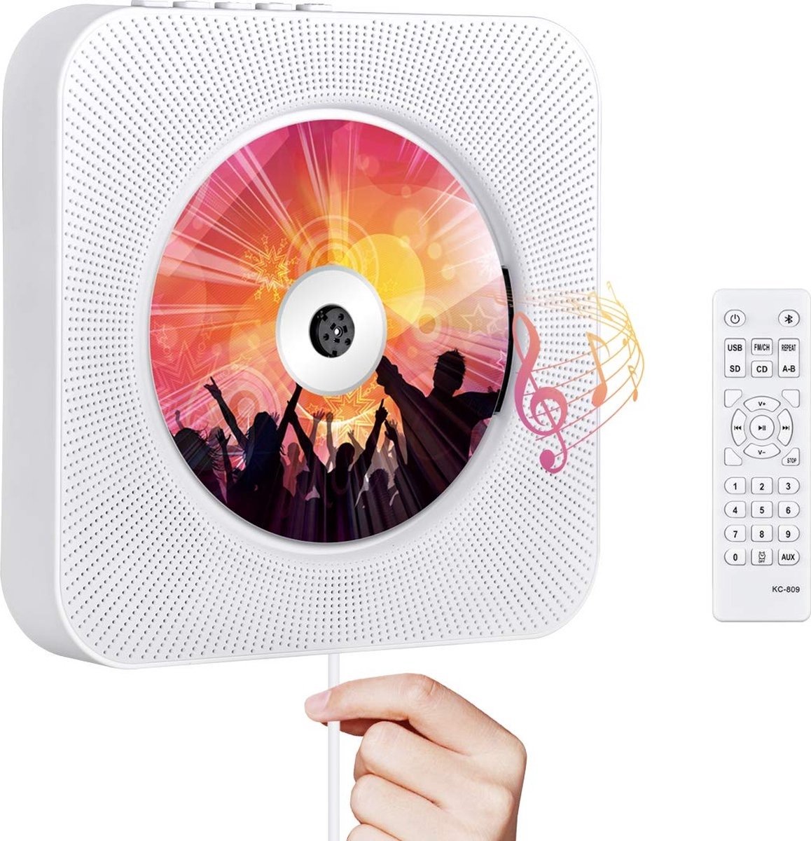WINNES Draagbare CD speler met Bluetooth Wandmontage CD-spelers Muziekspeler Home Audio Boombox met afstandsbediening FM-radio Ingebouwde HiFi-luidsprekers LCD-scherm MP3-koptelefoonaansluiting AUX-ingang Uitgang