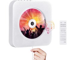 WINNES Draagbare CD speler met Bluetooth, Wandmontage CD-spelers Muziekspeler Home Audio Boombox met afstandsbediening FM-radio Ingebouwde HiFi-luidsprekers LCD-scherm MP3-koptelefoonaansluiting AUX-ingang Uitgang