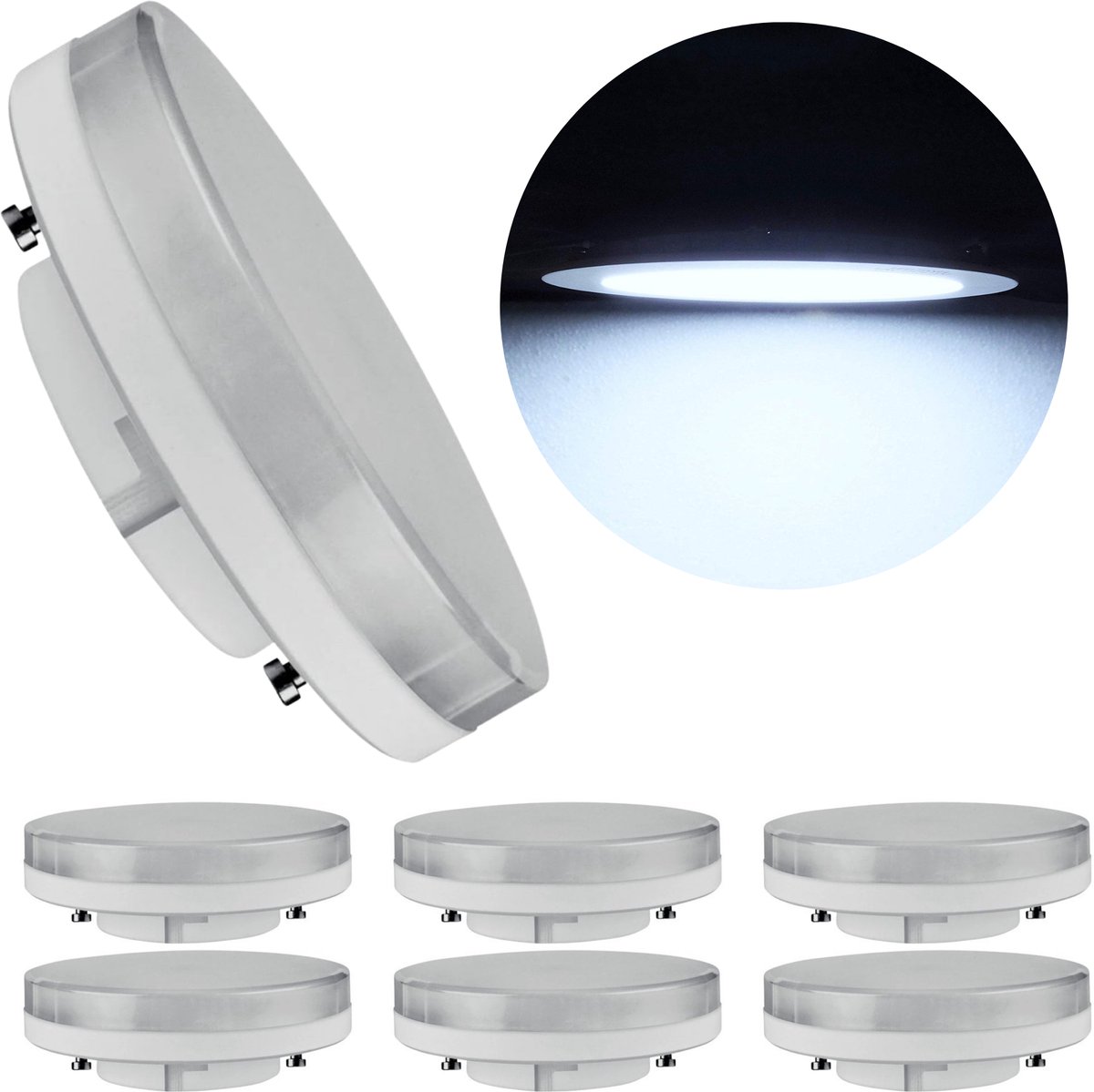 Prinos GX53 LED lampen - 6500k Koud wit licht - 10W vervangt 75W - 6PACK