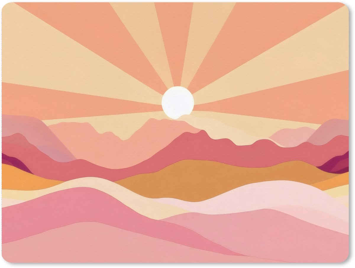 Muismat XXL 80x60 cm - Bureau onderlegger - Bureau mat Bergen - Abstract - Zonnestralen - Roze - Bureaumat - Gaming mousepad xl - Bureaulegger groot - Computer deskmat