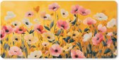 Muismat XXL 100x50 cm - Bureau onderlegger - Bureau mat Bloemen - Veld - Geel - Bureaumat - Gaming mousepad xl - Bureaulegger groot - Computer deskmat
