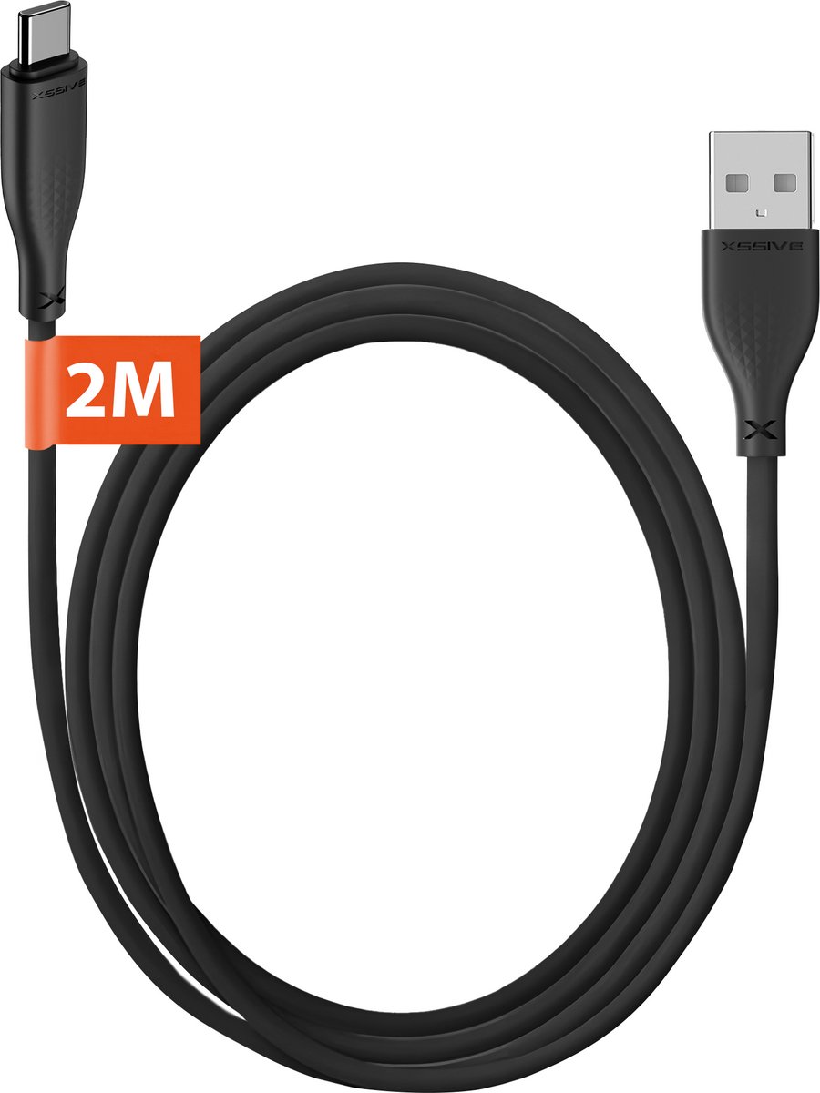 Xssive 18W USB naar USB-C Kabel - Met Quick Charge - 2 Meter - Snellader - Zwart