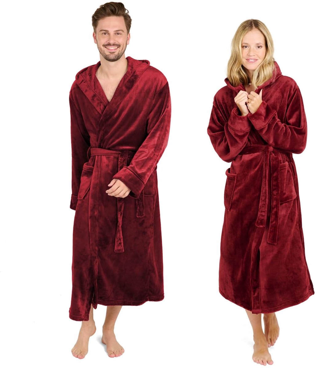 Ibenzoa Buitengewone Unisex Badjas met Kap en Zachte Microvezel voor Comfortabele Ontspanning rood