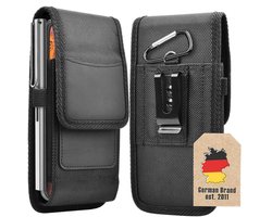 Cadorabo Mobielhoesje met riemclip geschikt voor HTC Desire 12 PLUS in ZWART - Praktisch beschermhoesje met karabijnhaak Case Cover met penhouder