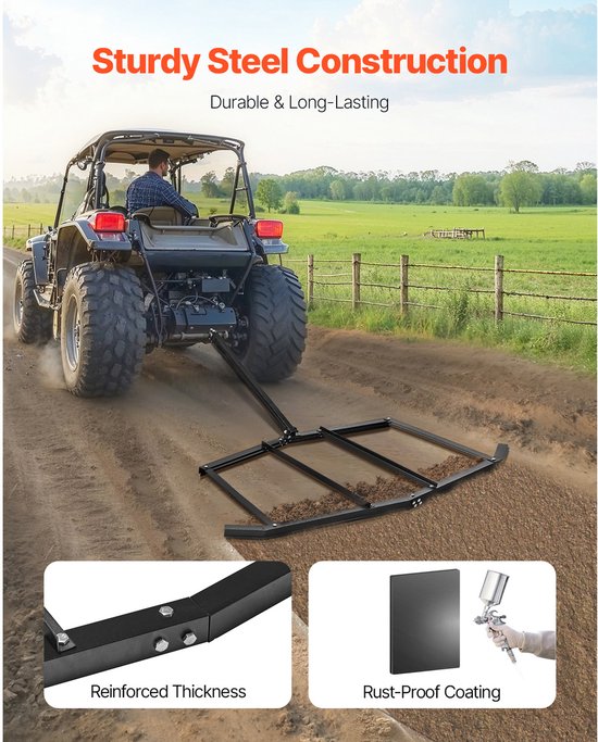 Sleeprotorkopeg, 1830 mm Getrokken Opritnivelleerder, Q235 Staal met Penkoppeling voor Off-Road Voertuigen, Utv'S, Gazontractoren, Egaliseergereedschap voor Grind — afbeelding 3