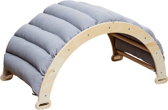 Buxibo Mini Klimboog - Houten Klimboog met Kussen - Montessori Speelgym - 78x47x37 cm - Grijs van Buxibo — afbeelding 3