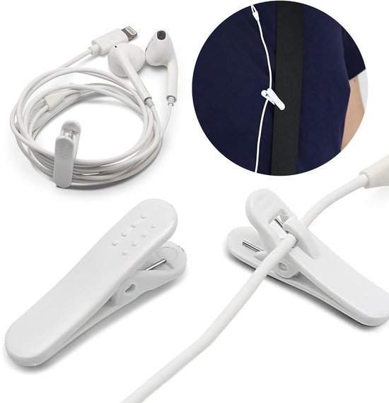 Kunststof hoofdtelefoon kabelclips - zwart en wit (20 stuks) — afbeelding 4