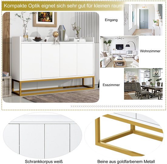 Moderne Buffetkast 150×40×80 Cm - Met 4 Deuren - Metalen Poten Spaanplaat Zwart