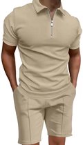 Getailleerde Heren Set 2-delig - Beige Deluxe - Korte broek en Shirt - Rits