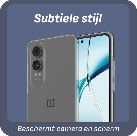 Subtiele stijl: een transparant hoesje dat de camera en het scherm van een OnePlus Nord CE4 Lite beschermt.