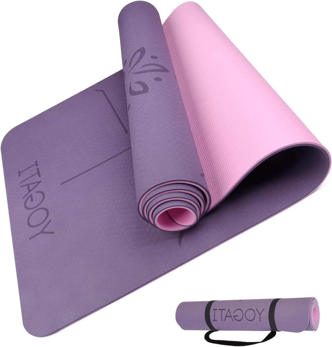- Milieuvriendelijke yogamat met body alignment lines - TPE non-slip en extra dik - Perfecte Pilates mat voor workout oefeningen in de gym en fitness