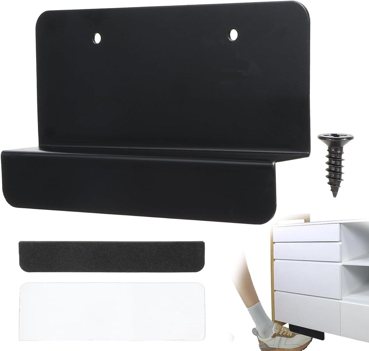 Kabinet Voet Pull met Lijm en Schroeven Touchless Montage Handgrepen Deur Opener Tool voor Trek Prullenbak Onder Kast Handsfree Ontwerp voor Volledige Overlay Kastdeur 105 cm