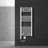 Bol.com Elektrische badkamerradiator met verwarmingselement 1200W 500x1200 mm Wit gebogen met zijaansluiting LuxeBath aanbieding