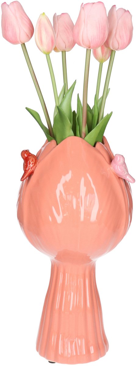 Countryfield Vaas Tulip but w/bird aardew L18B18H32CM d.roze
