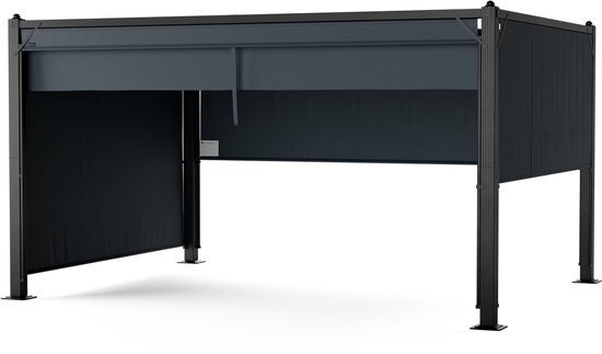 Blumfeldt Pantheon Cortina tuinhuis 3x4 m - Aluminium frame, Verstelbaar dak & zijluifels, Weerbestendig & stabiel, Donkergrijs/zwart