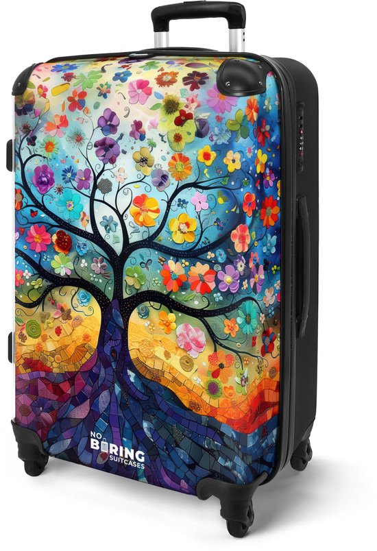 NoBoringSuitcases.com® - Koffer groot - Rolkoffer lichtgewicht - Kleurrijke boom - Reiskoffer met 4 wielen - Valies grote trolley XL op wieltjes - Harde reistrolley met TSA slot - 20 kg bagage - Reizen