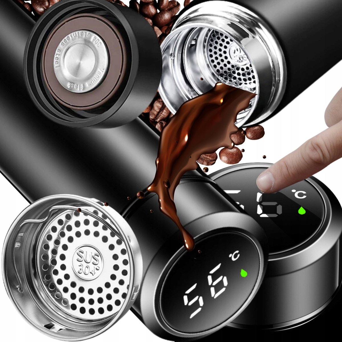 SLIMME THERMISCHE BEKER THERMISCHE FLES LED 500ML VOOR KOFFIE THEE DRAAGBAAR