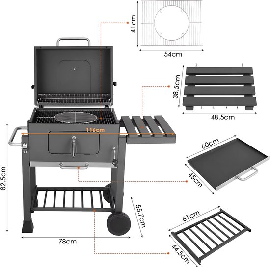 Houtskool grill op wieltjes - Voor 5 tot 10 personen - Houtskoolbarbecues - Briketten - Met deksel - Thuis of camping van BBGRILL — afbeelding 5