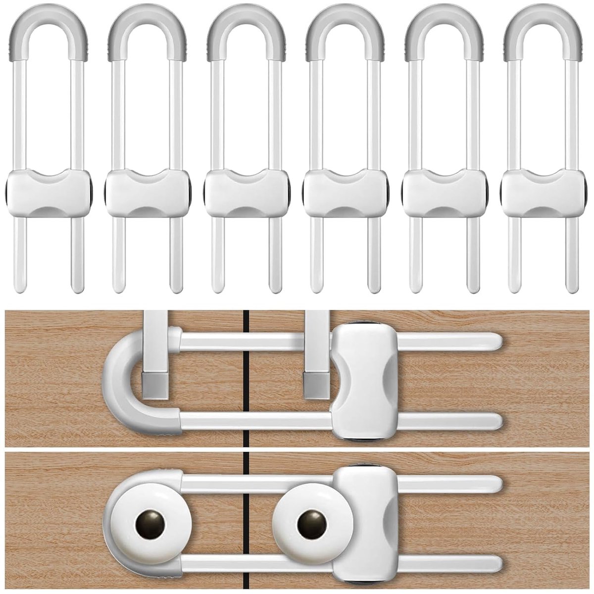 Image of 6 stuks - Kindveilige kastsloten - Verstelbare U-vormige kindersloten - Multifunctionele kastgreepsloten - Voor kasten, laden, deuren, meubeldeuren, kledingkastladen - Met veiligheidsslotknop