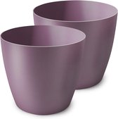 Plastic Decorative Flower Pot Planter for Large and Small Plants - Set of 2, Purple - 18 cm Diameter