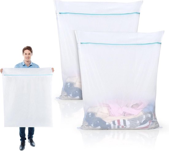 Sacs à linge - Groot 90 x 110 cm - Filets à linge XXL pour machine à laver - Filets à linge - avec fermeture éclair - pour manteaux, robes, Beddengoed , Laken , draps, couettes, Rideaux , rideaux, doudounes - Organiseur de voyage (2 pièces)